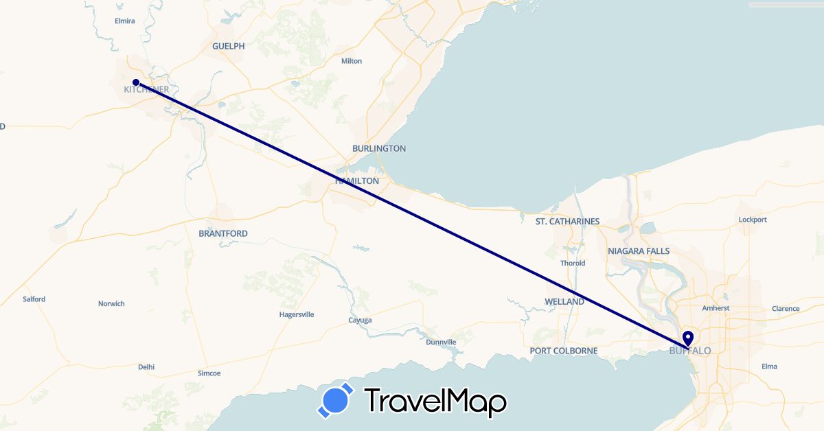 TravelMap itinerary: driving, bus in Canada, United States (North America)